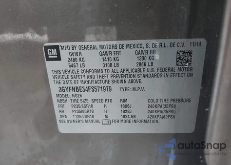 2015 Cadillac Srx Luxury Collection z USA, uszkodzony, nr VIN 3GYFNBE34FS571979